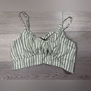 Altar’d state green and white stripped cropped top, women’s  SM tie back, linen